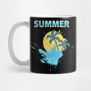 Summer Time Funny gift for summer lovers sun with splash water, palm trees creative design Mug